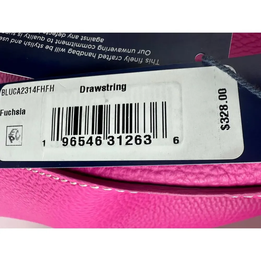 Dooney & Bourke Lucca Pebble Leather Drawstring Shoulder Bucket Bag Fuchsia NWT